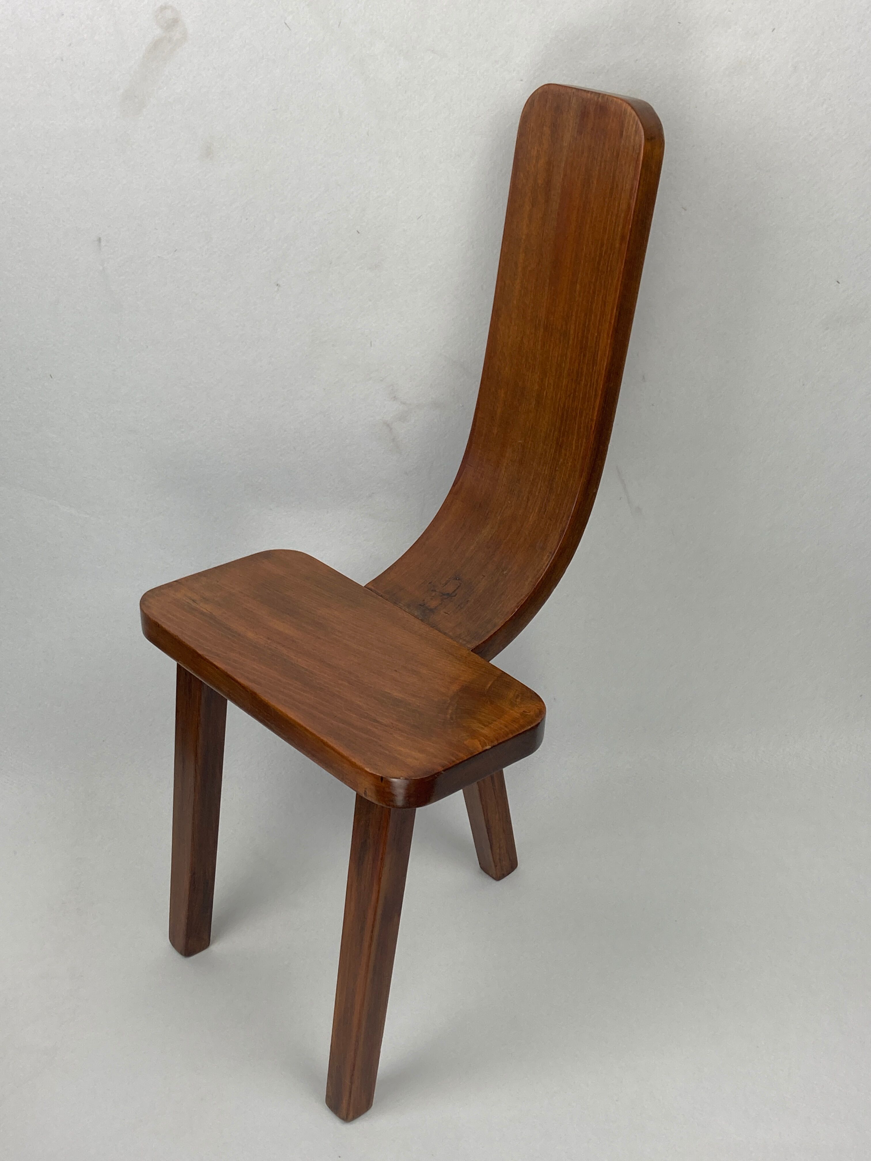 Brutalist low tripod milking stool or side chair Spain ca 1950s