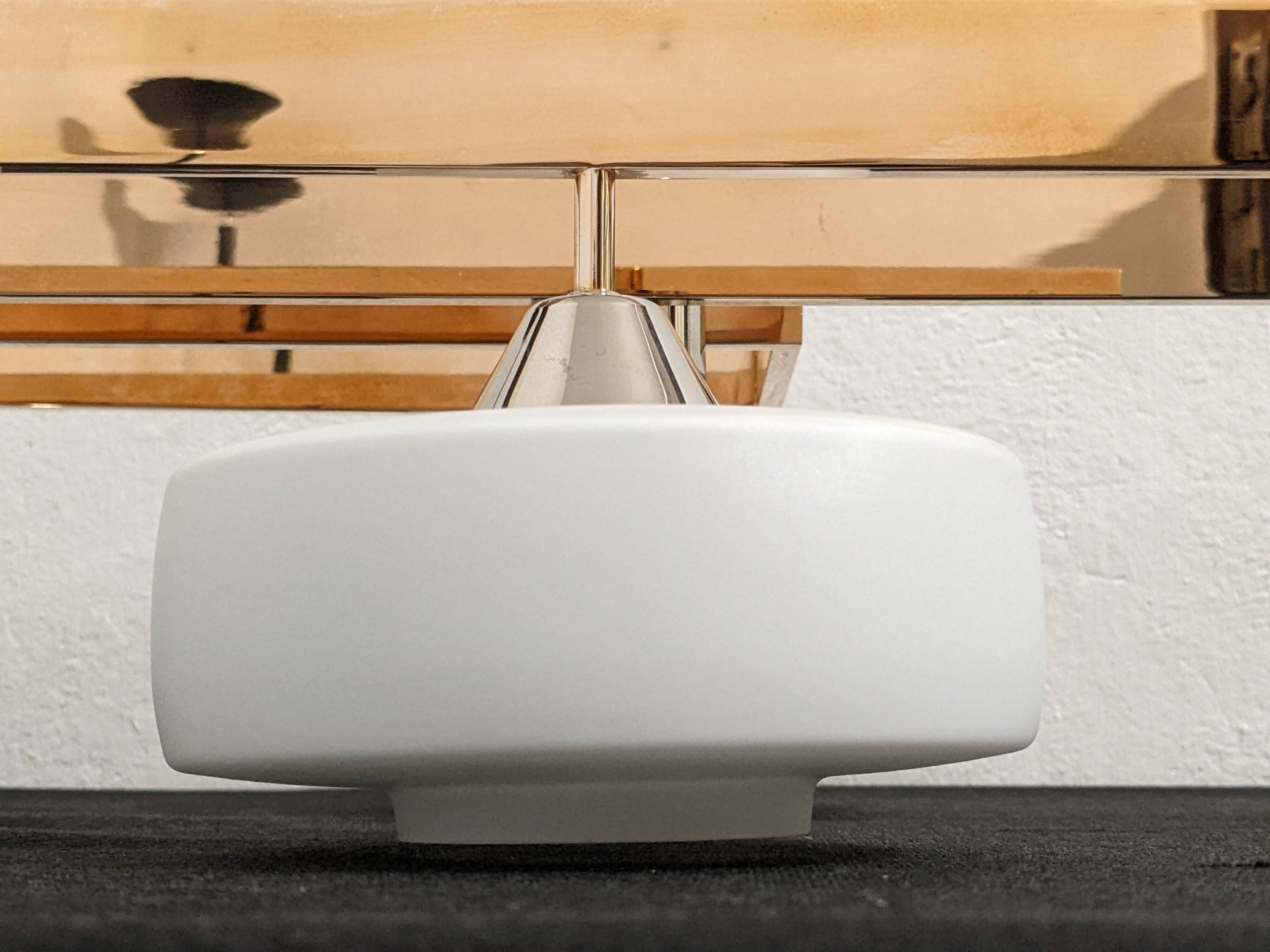 Arlus chandelier with 6 lights in opaline and brass from the 60s/70s