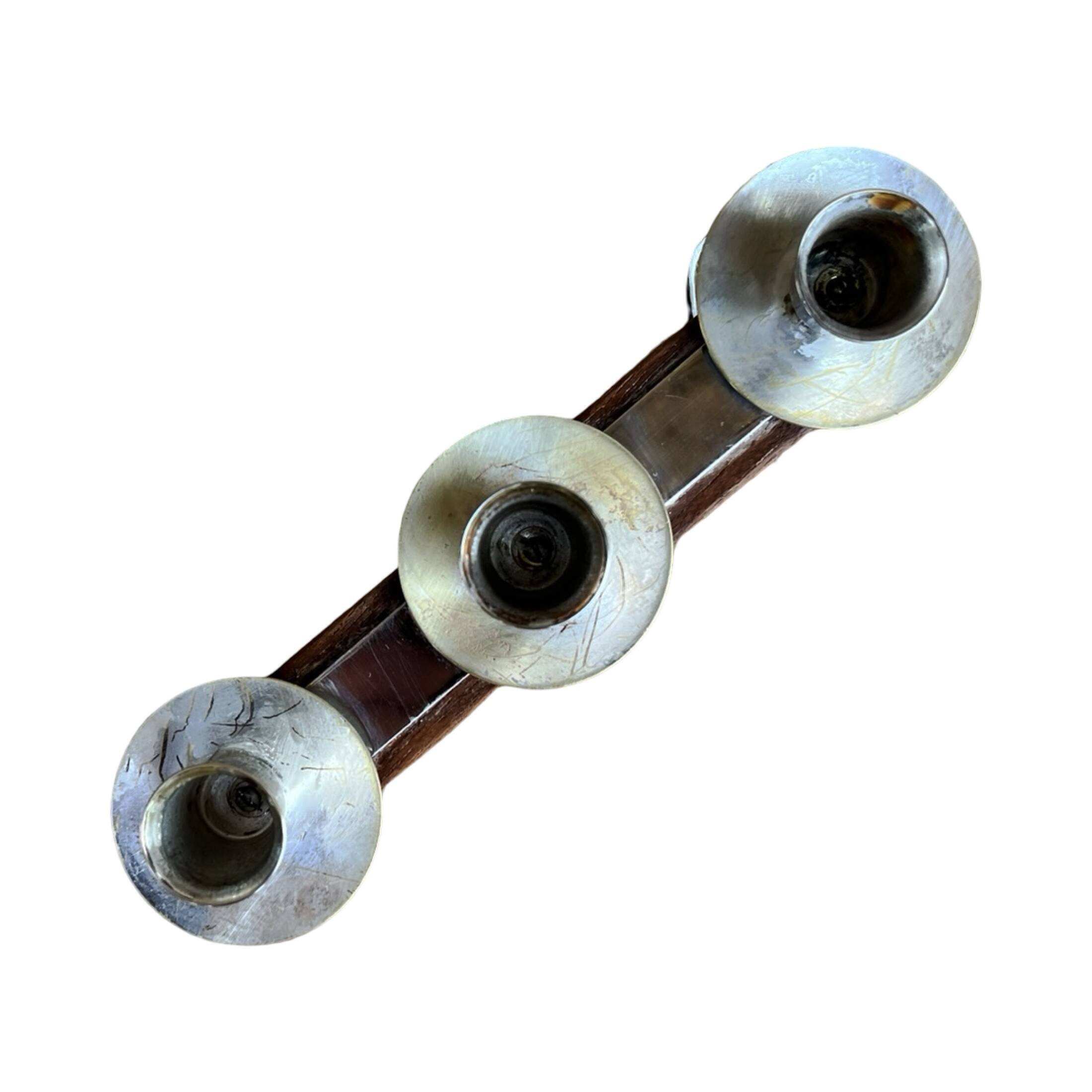 Stylish mid‑century modern candlestick JRUS‑Metall wood+metal German 1960