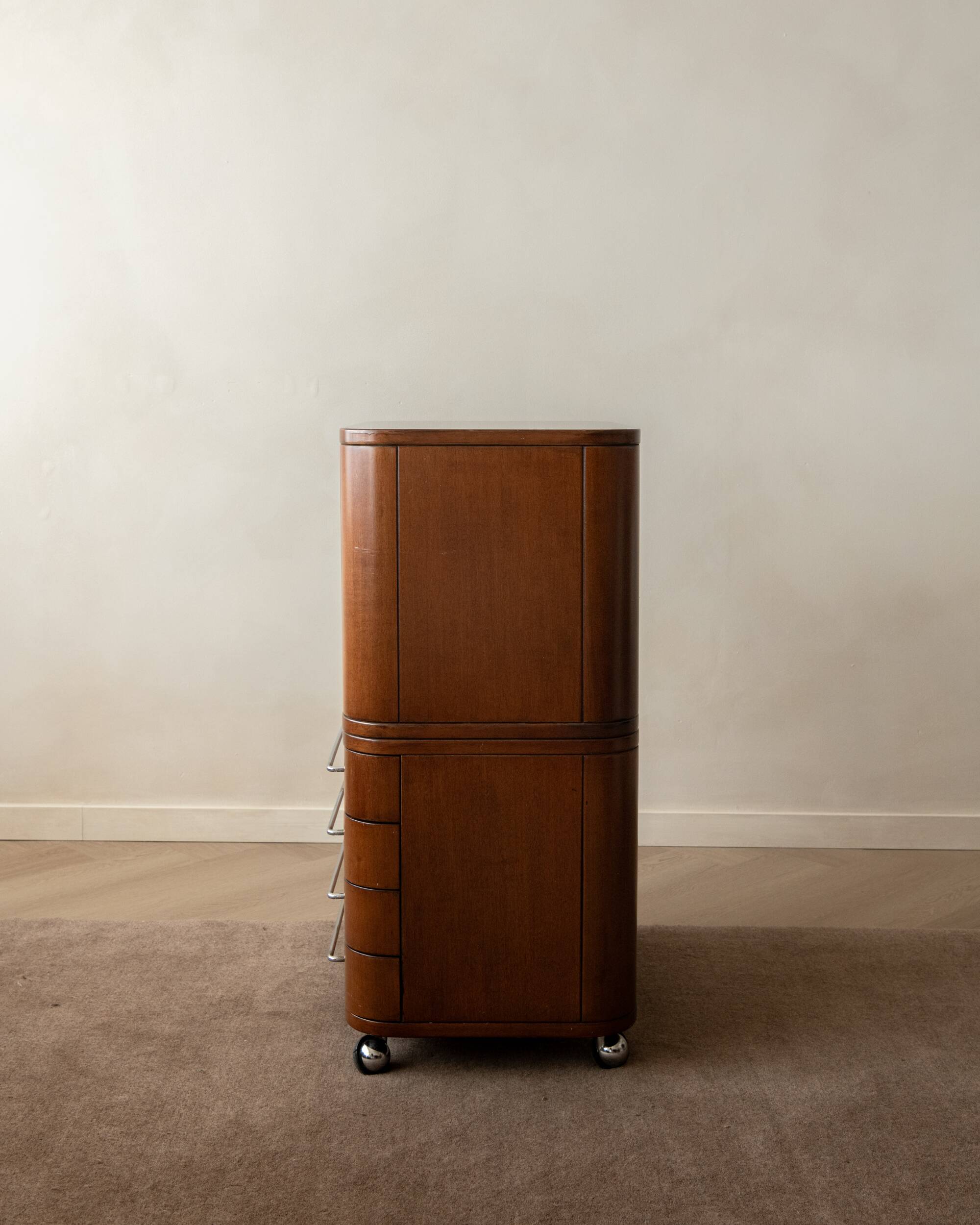 Art Deco Italian Wood Cabinet With Chrome Details, 1930s