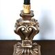 Florentine lamp in carved wood, gold leaf, silk shade.