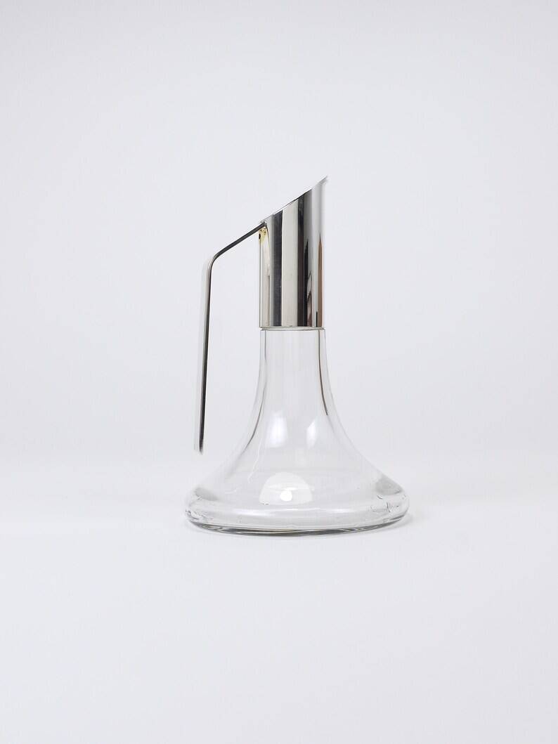 Riedel Mesa Elegant Silver & Crystal Carafe, Decanter, Pitcher, Italy, 1980s