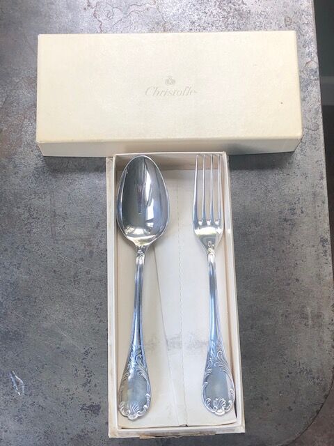 Pair of monogrammed cutlery "YB" Christofle Marly model