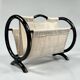 Vintage Round Magazine Rack / Reading Basket, Black Rattan, 1970's