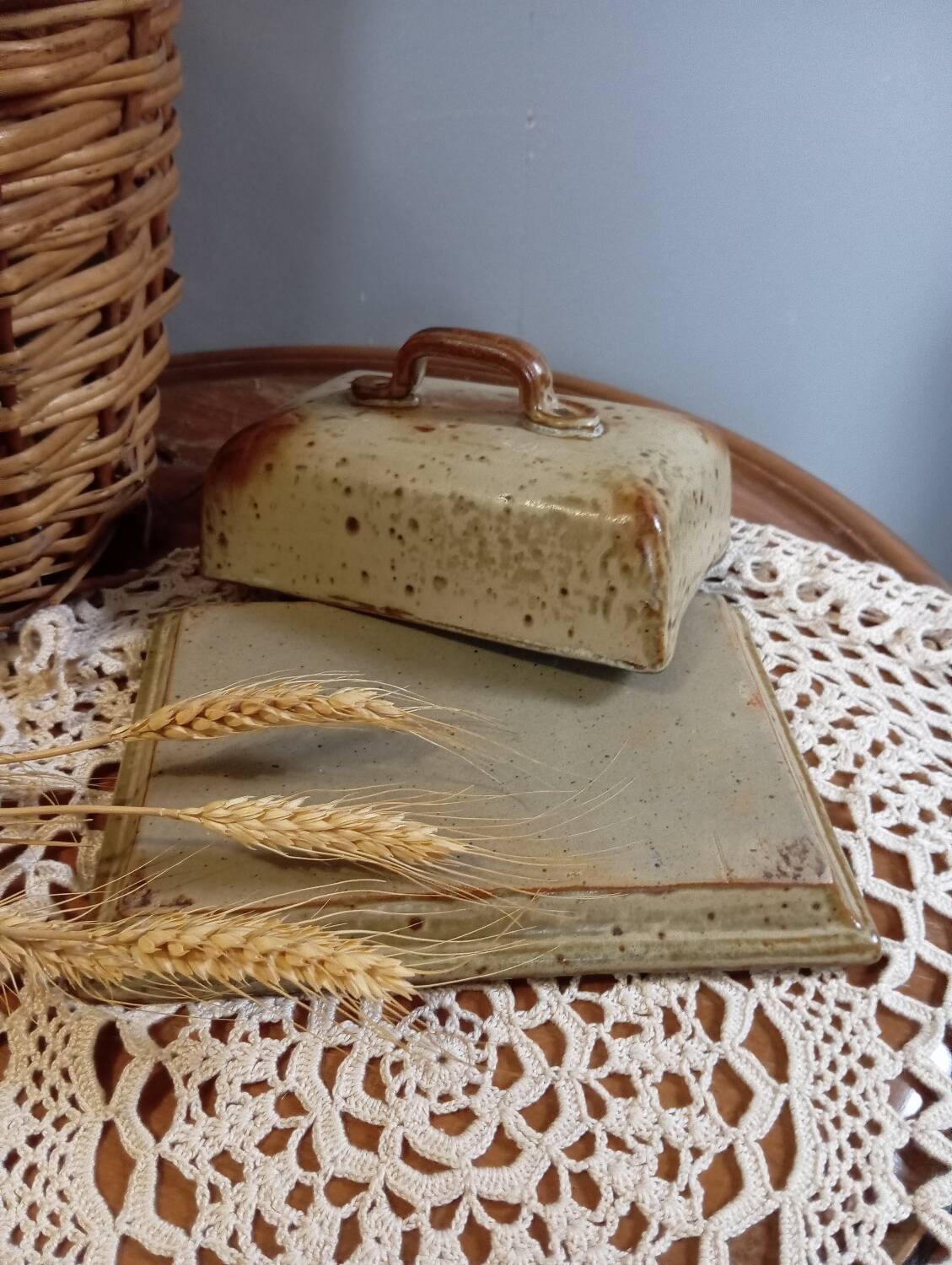 Rectangular butter dish in pyrite stoneware, vintage 1970