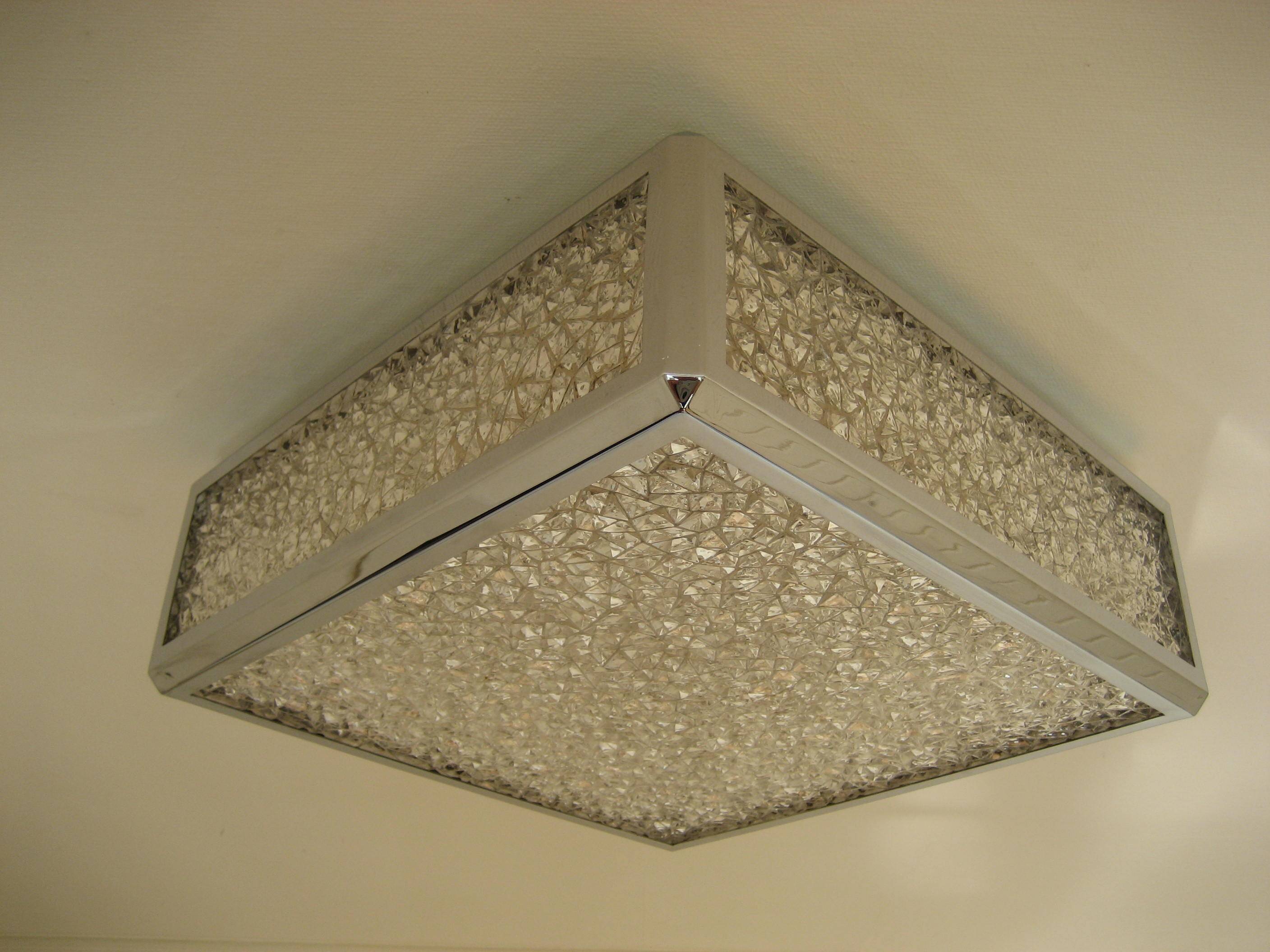 Vintage ceiling lamp with plastic sheets in chomed profiles 46x46 cm