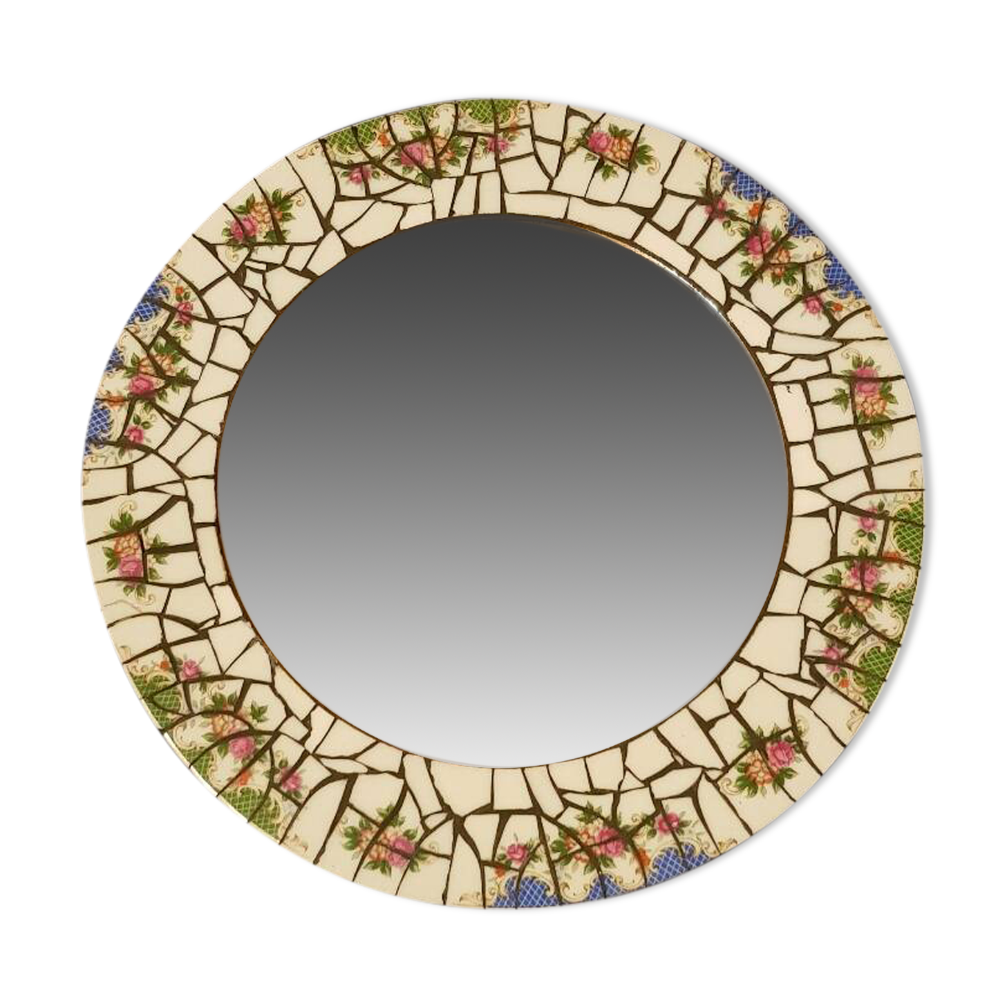 Ceramic mirror. Floral decor.