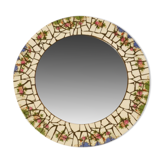 Ceramic mirror. Floral decor.