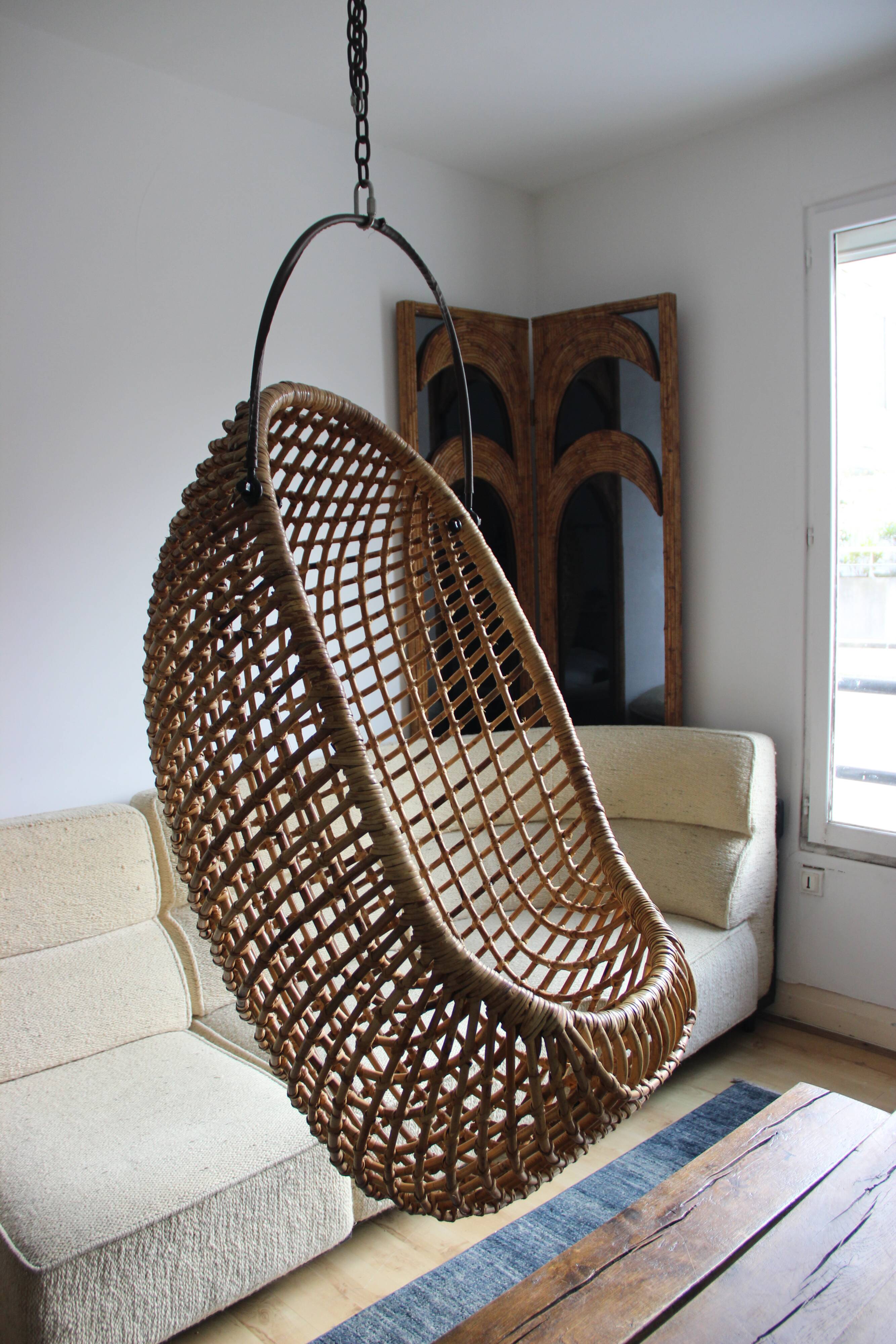 Suspended rattan chair, France, 1970