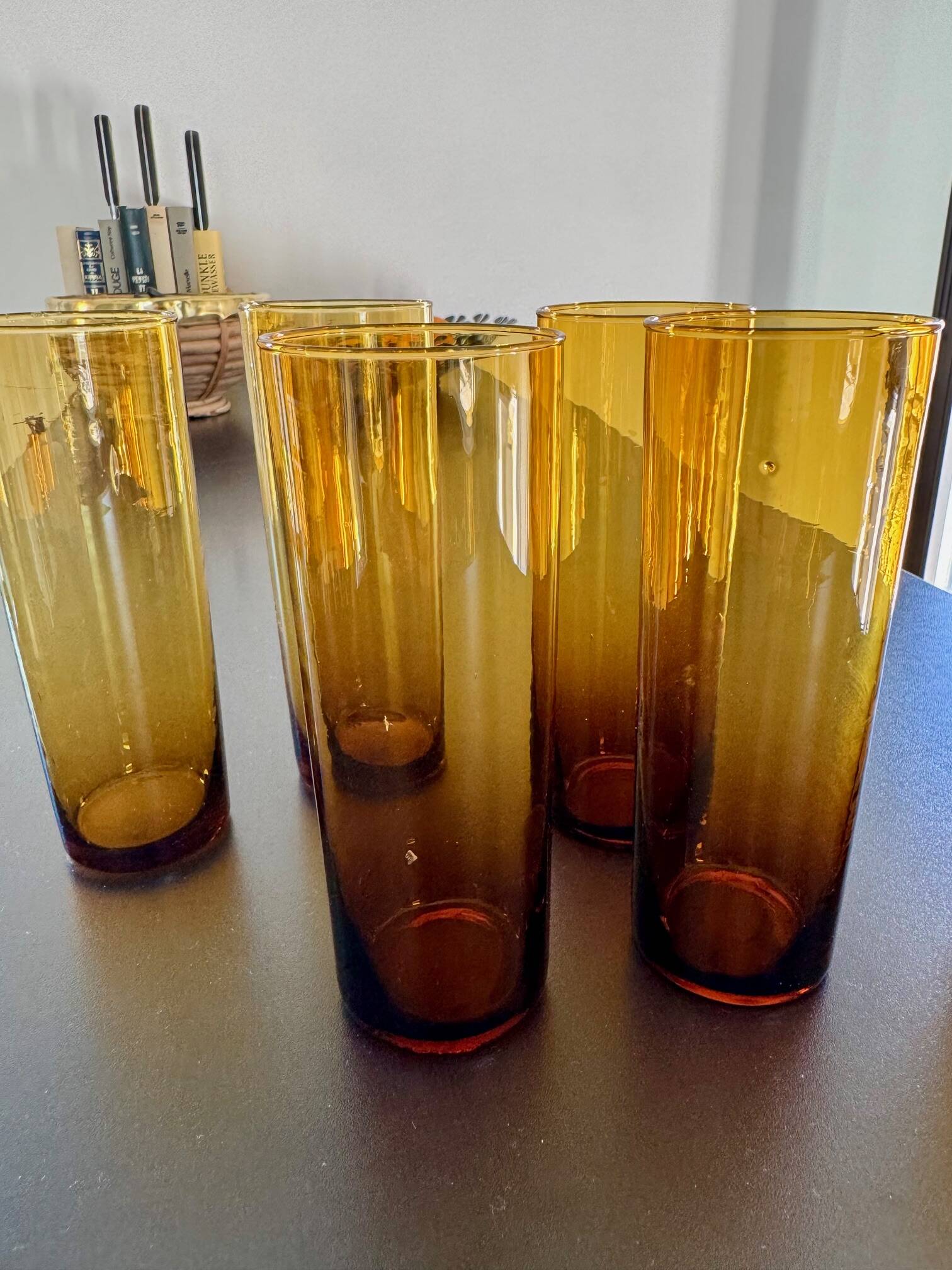6 amber glasses