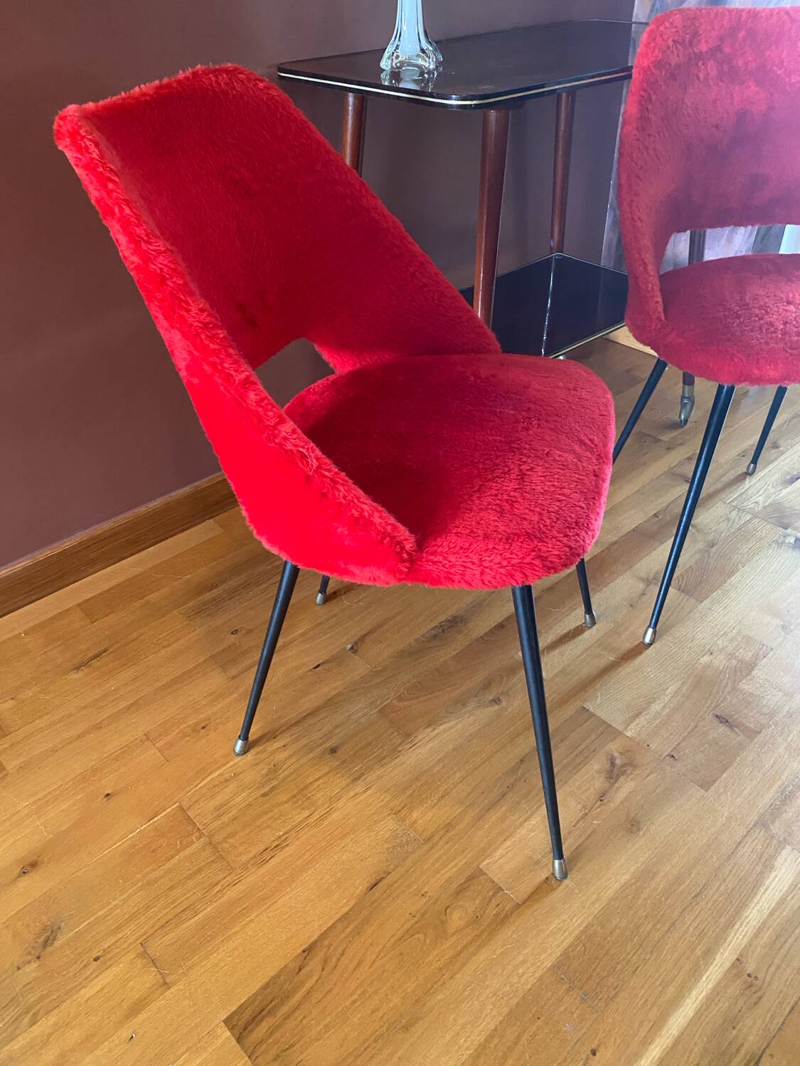Pair of Pelfran moumoute barrel chairs, vintage from the 60s-70s, compass base.