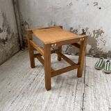 Solid elm and leather stool Maison Regain