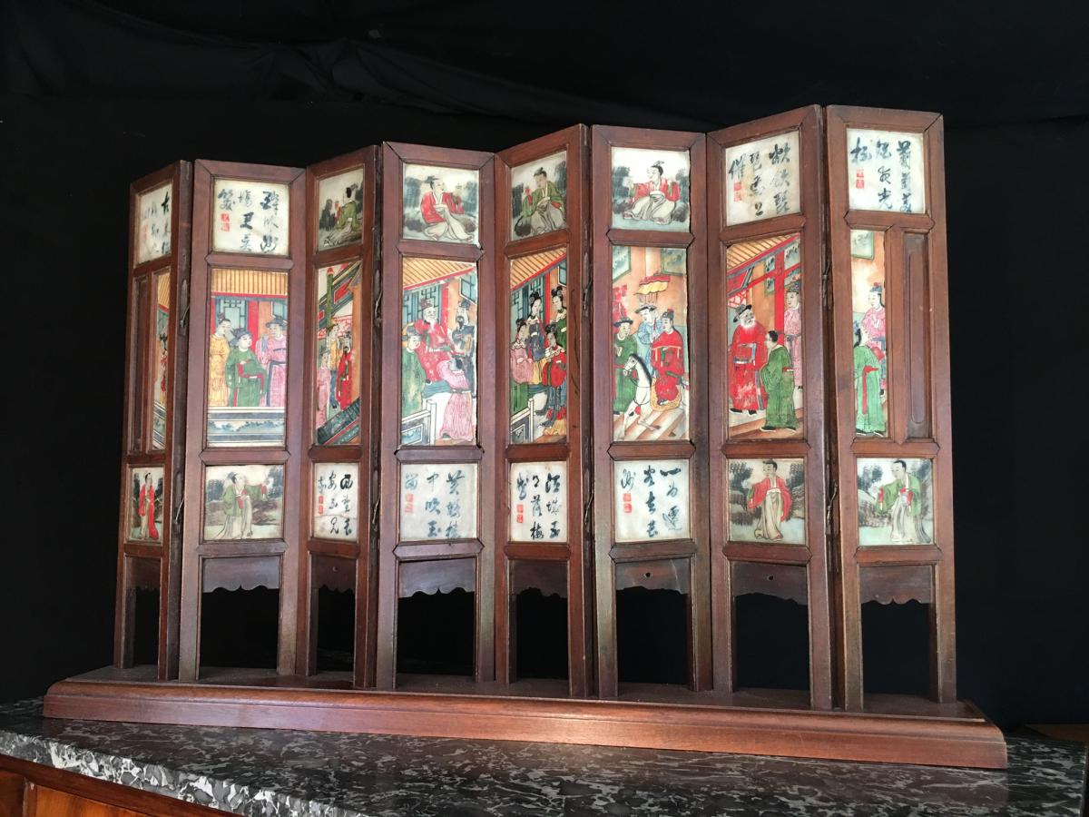 Chinese screen genre scene on alabaster
