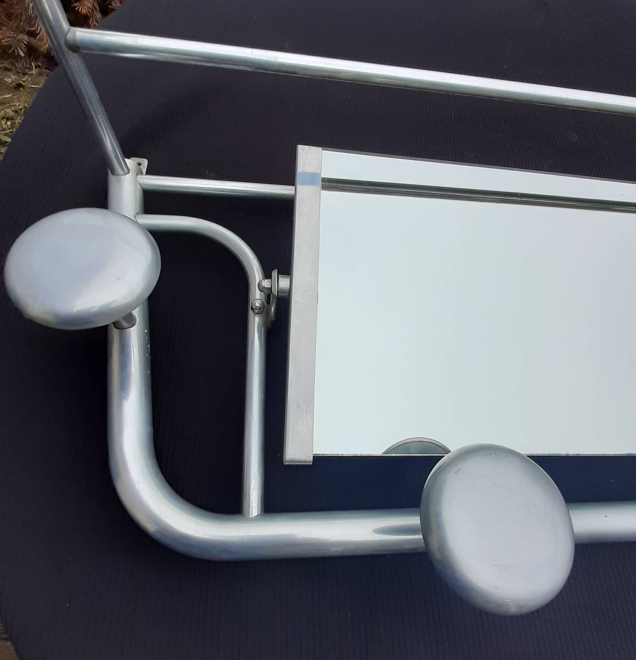 Vintage aluminum swivel mirror wall coat rack