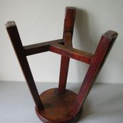 Old stool 3 feet Asian Chinese tripod wooden painted marking Japanese decoration