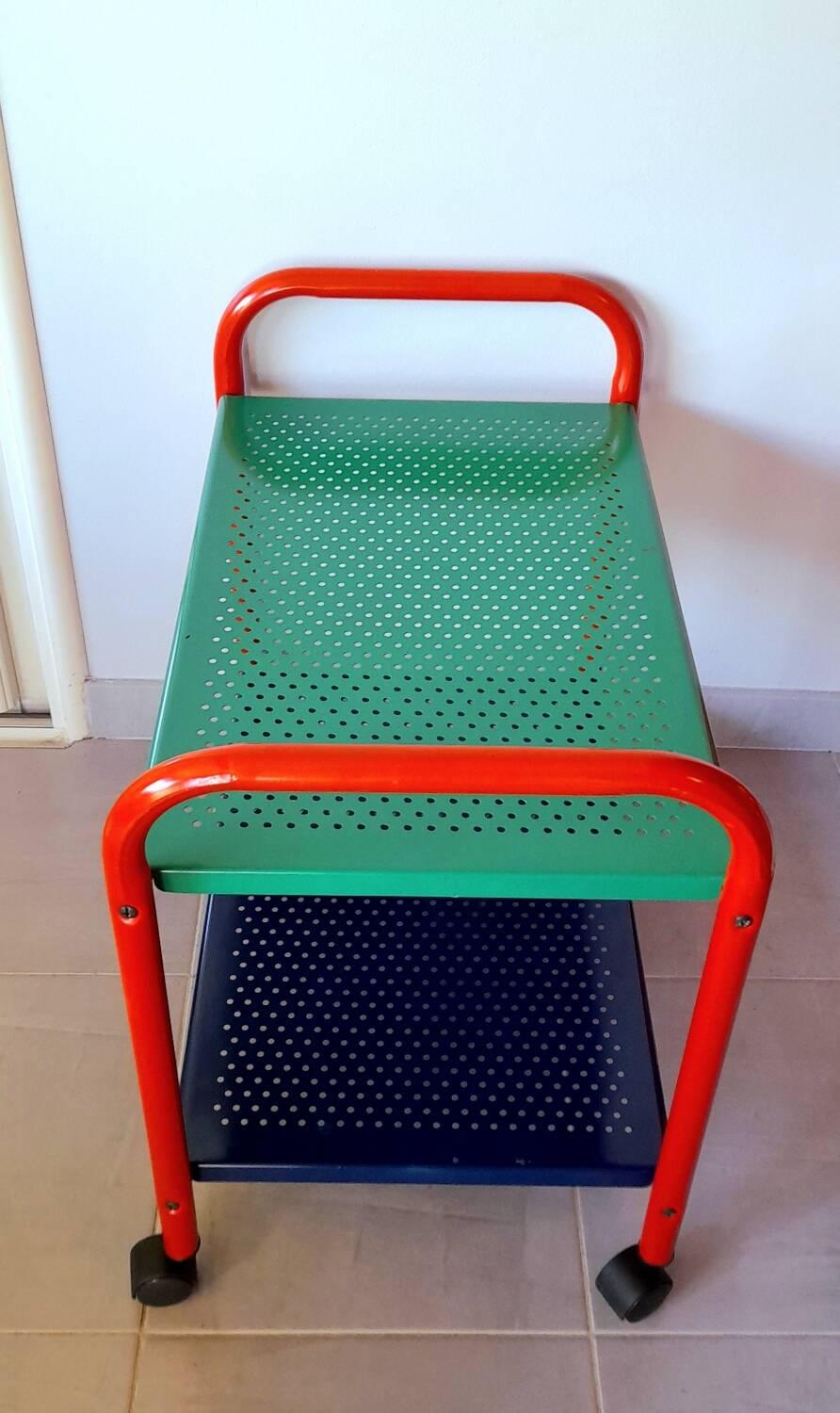 Memphis 80s perforated sheet metal rolling trolley
