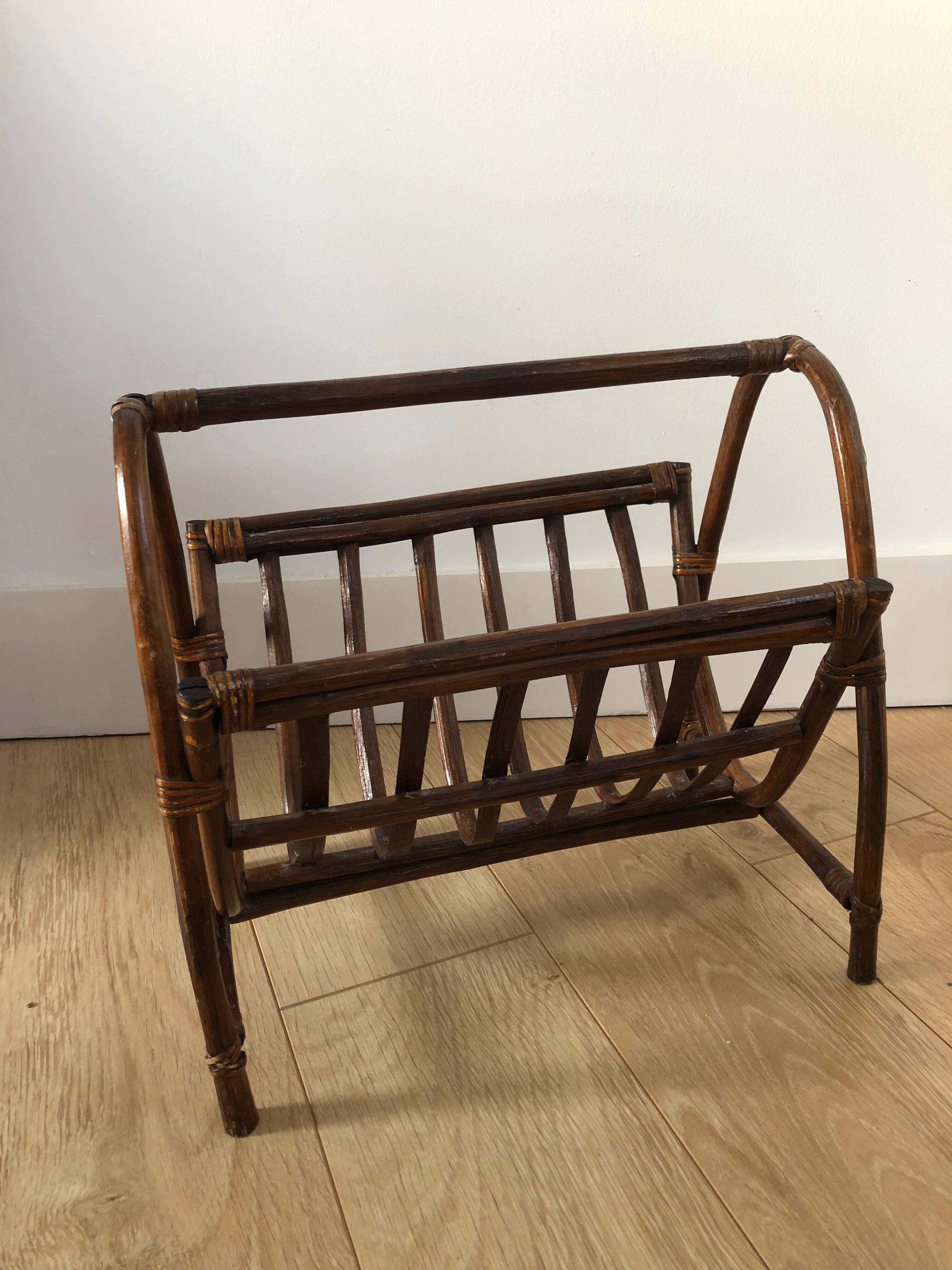 Vintage rattan magazine holder