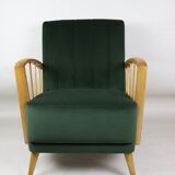 Fauteuil en velours d’olive, années 1970