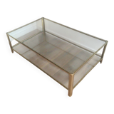 Grande table basse à double plateau en bronze poli et verre signé Jacques Théophile Lepelletier et estampillé Broncz