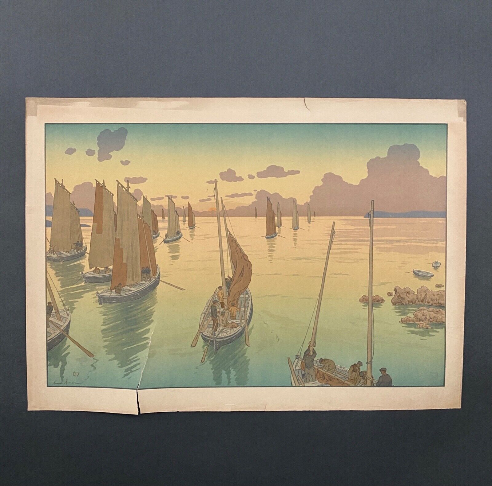Lithograph by Henri Rivière The Sunset