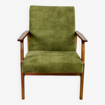 Vintage Green Olive Velvet Lounge Chair, 1970s