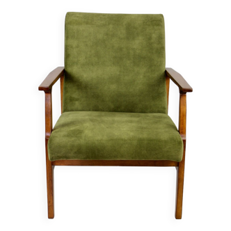 Vintage Green Olive Velvet Lounge Chair, 1970s