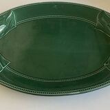 XXXL oval earthenware centerpiece dish with pearl decor, green covered, 1960s