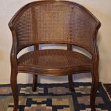 Half-moon rattan and hardwood armchair, early 20th century
