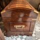Anglo Indian wedding chest trunk in exotic wood decorated with polished brass inlay