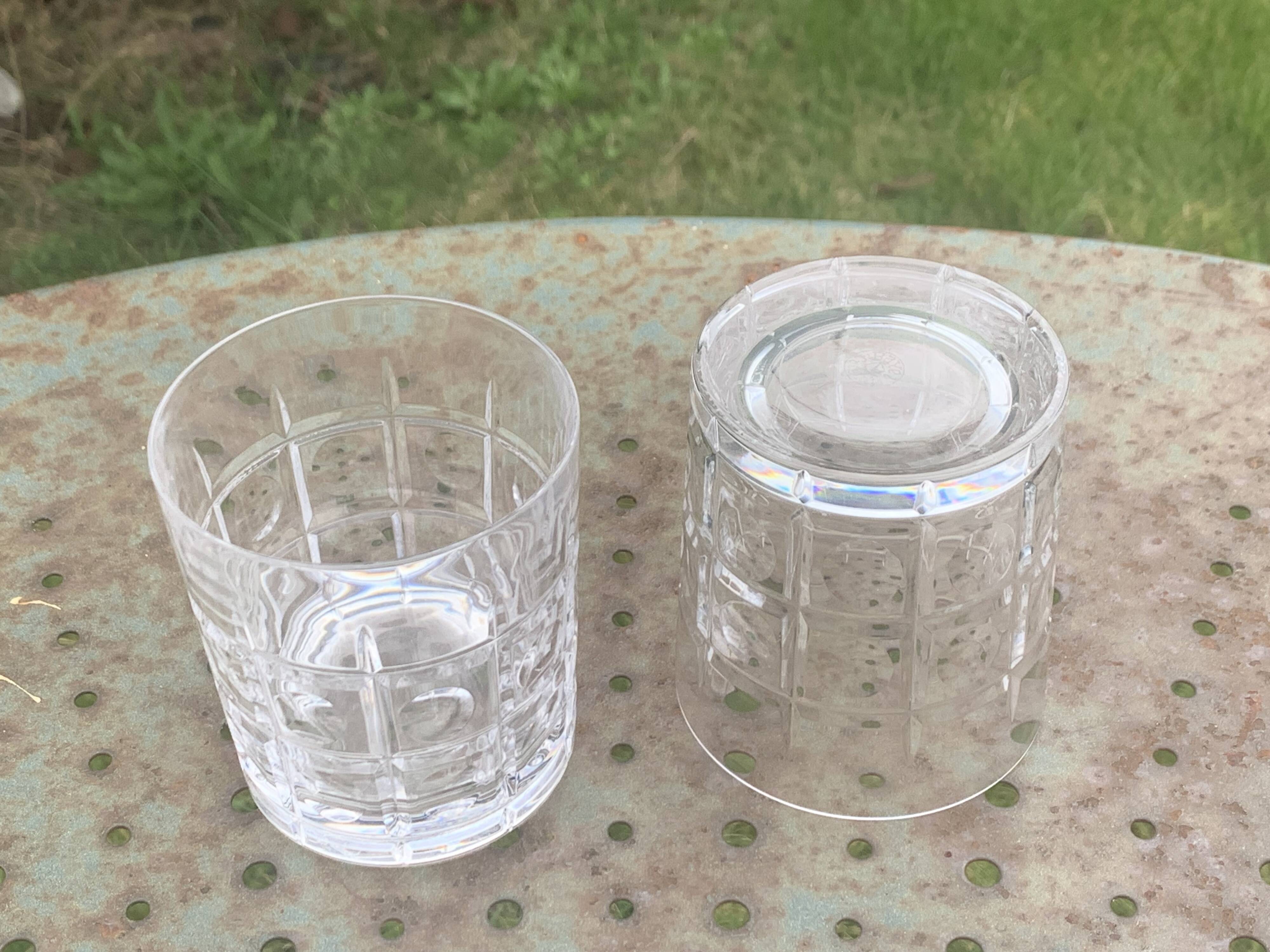 5 whisky glasses, Cristal Bayel stamps, transparent crystal with patterns