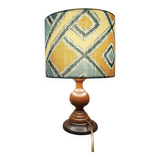 rustic chic turned wooden floor lamp, graphic linen lampshade
