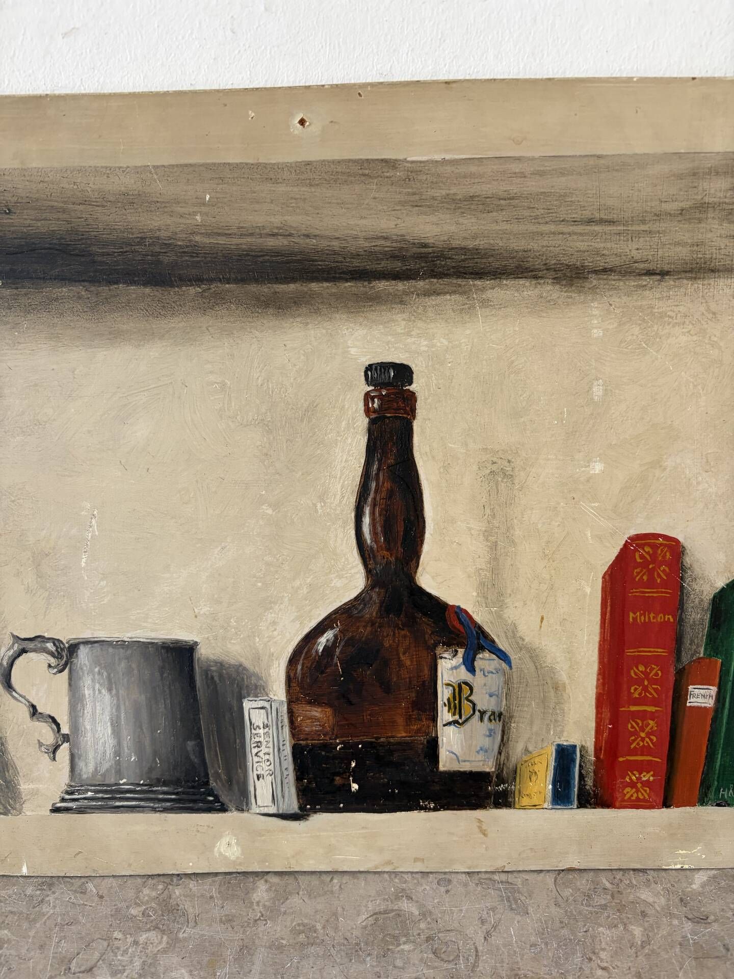 “The Bookshelf” London shelves by R Steed, oil on panel
