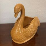 Swan shaped planter in 70s earthenware apricot orange color
