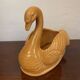 Swan shaped planter in 70s earthenware apricot orange color