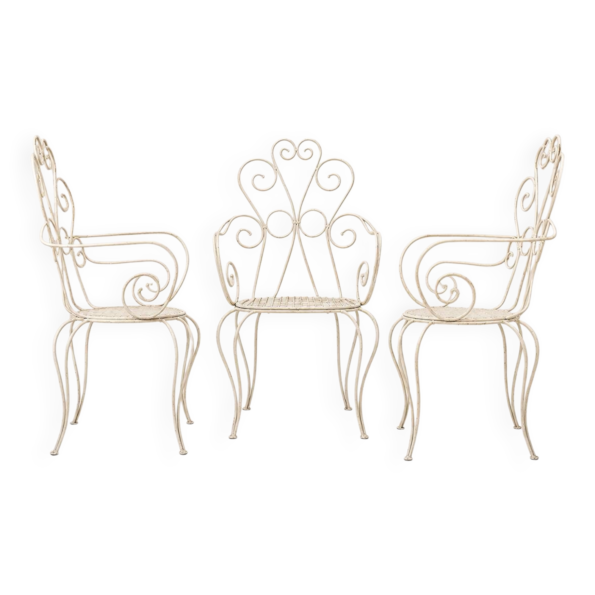 Lot de 3 chaises en fer forgé blanc