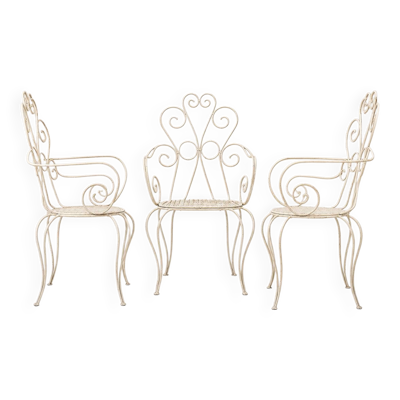 Lot de 3 chaises en fer forgé blanc