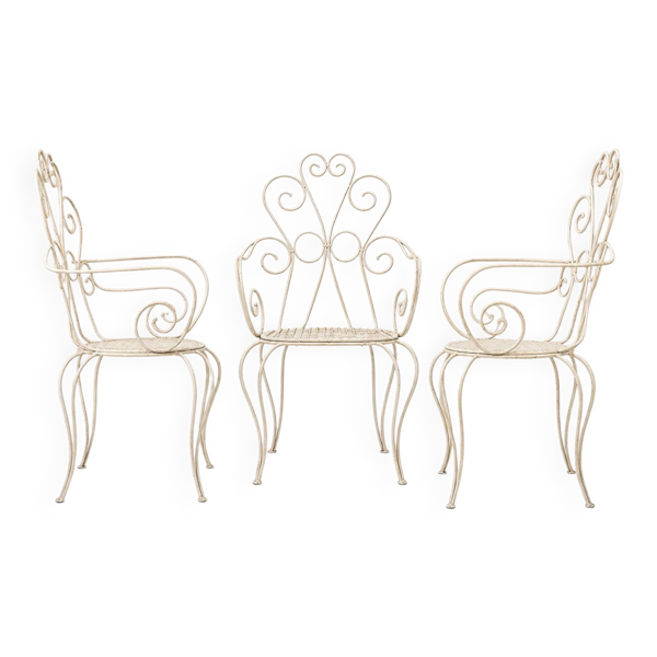 Lot de 3 chaises en fer forgé blanc