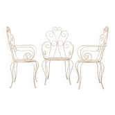 Set of 3 white wrought iron chairs