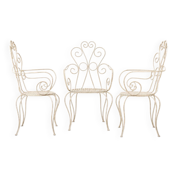 Lot de 3 chaises en fer forgé blanc