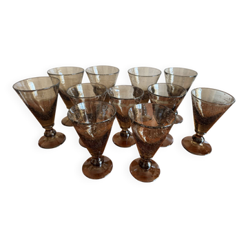 Set of hand-blown stemmed glasses