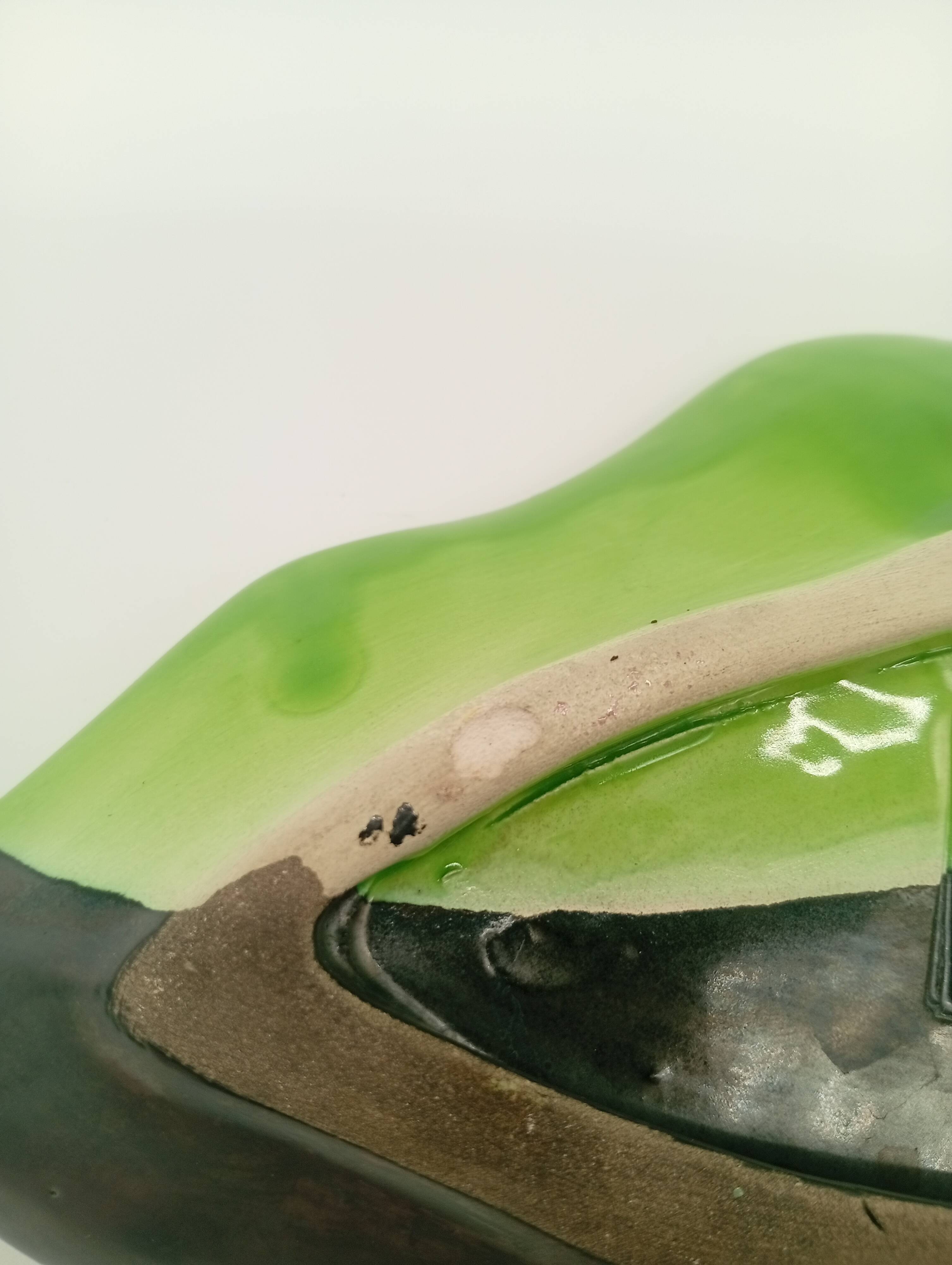 SAP Vallauris Vintage Leaf Bowl Two-Tone Ceramic Green Black 50s 60s