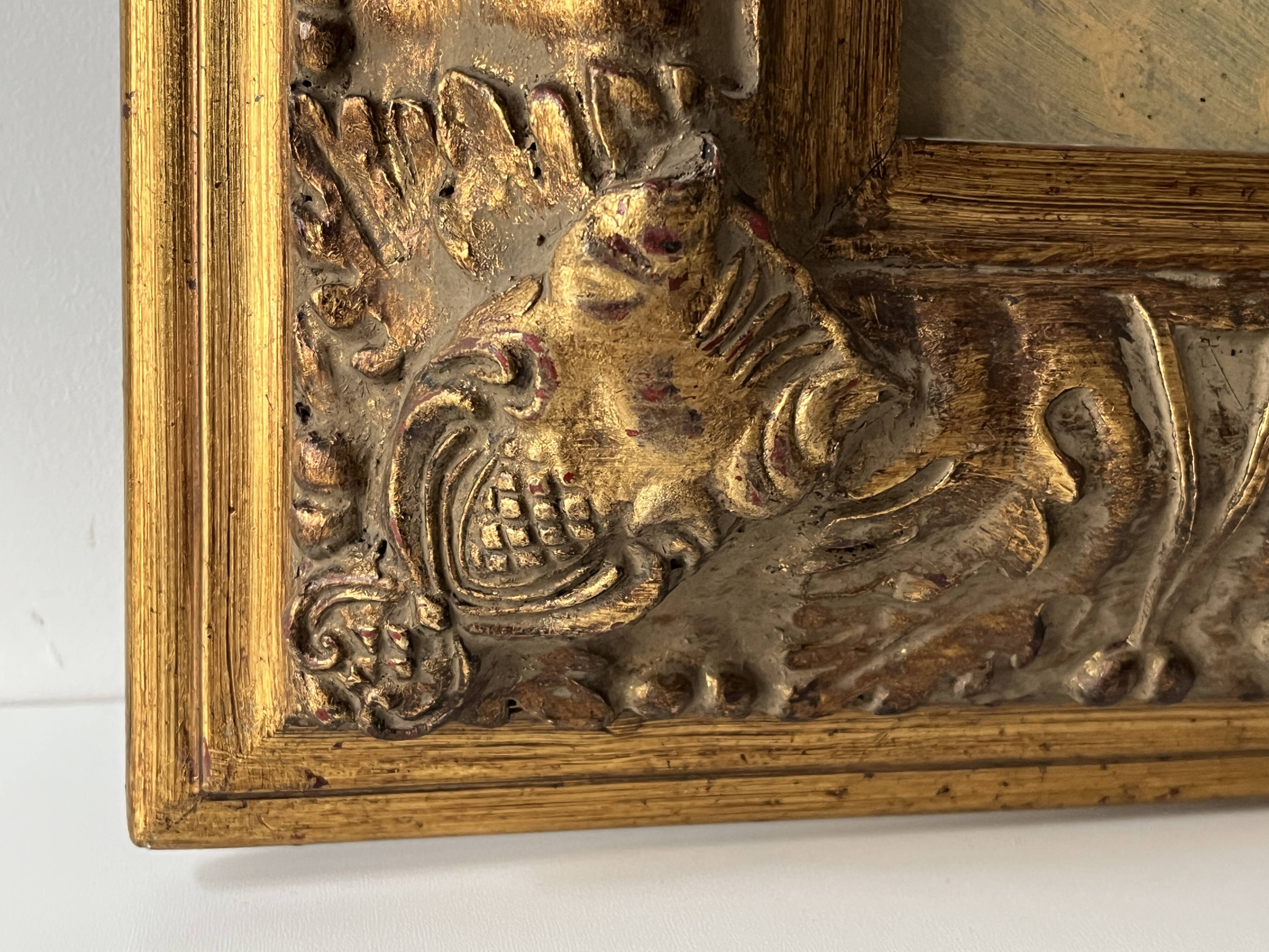 Large oil on panel of a Breton landscape 1950, antique painting signed.