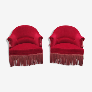 Paire de fauteuils crapaud rouge bordeaux