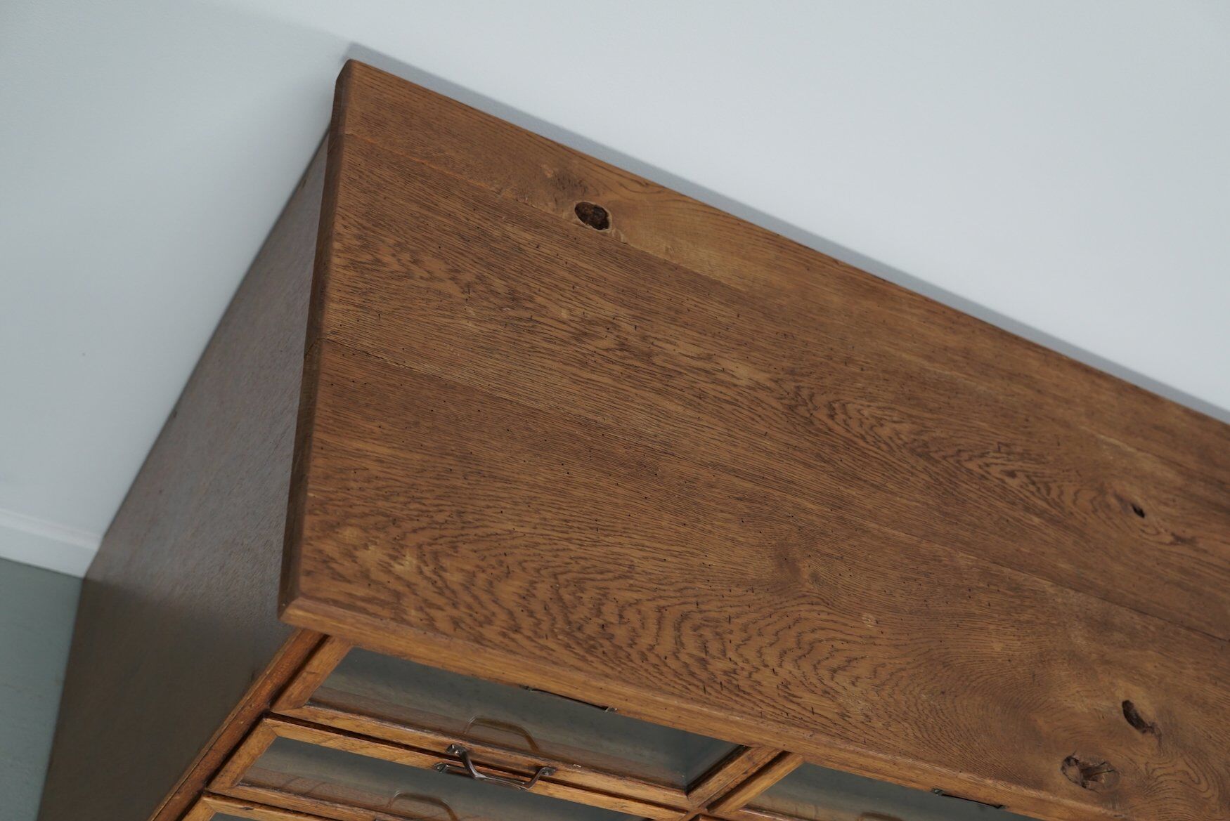 Vintage Dutch oak haberdashery shop cabinet, 1930s