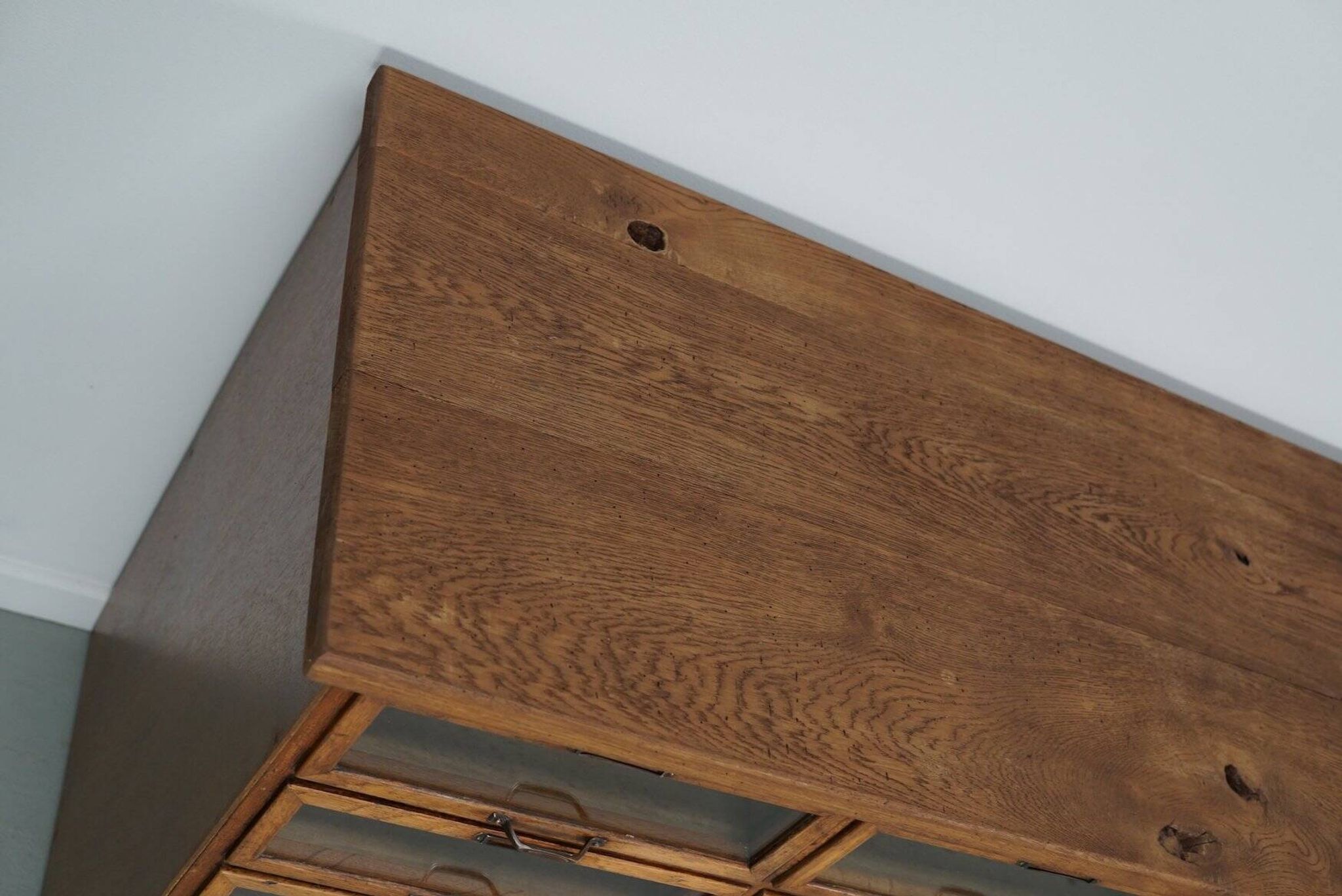 Vintage Dutch oak haberdashery shop cabinet, 1930s