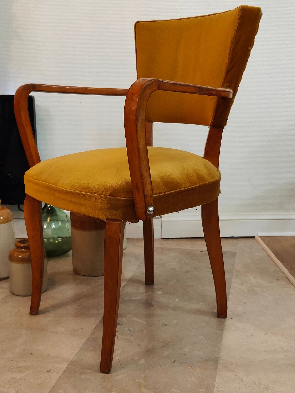Fauteuil chaise bridge ancien moutarde