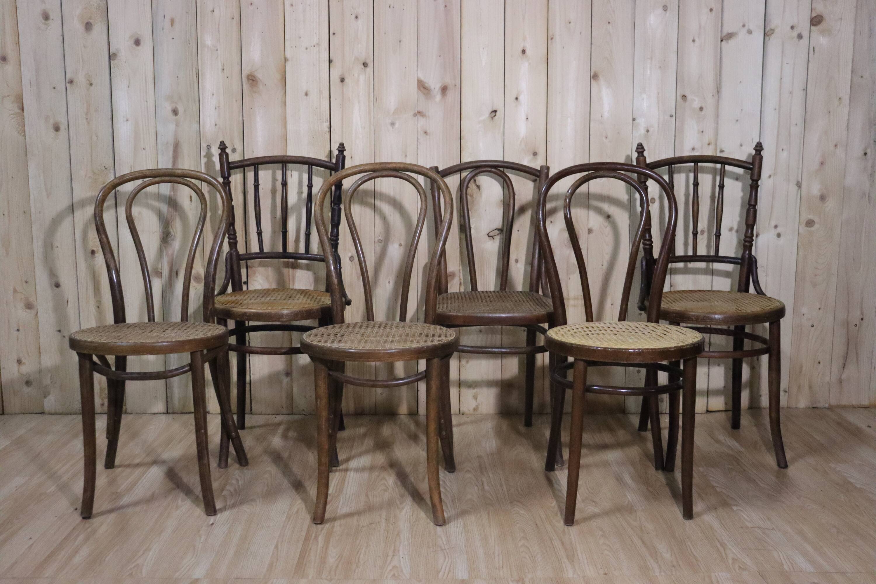 Set of 6 mismatched bistro chairs