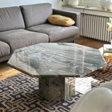 Table basse octogonale en marbre vintage italien en vert gris chaud