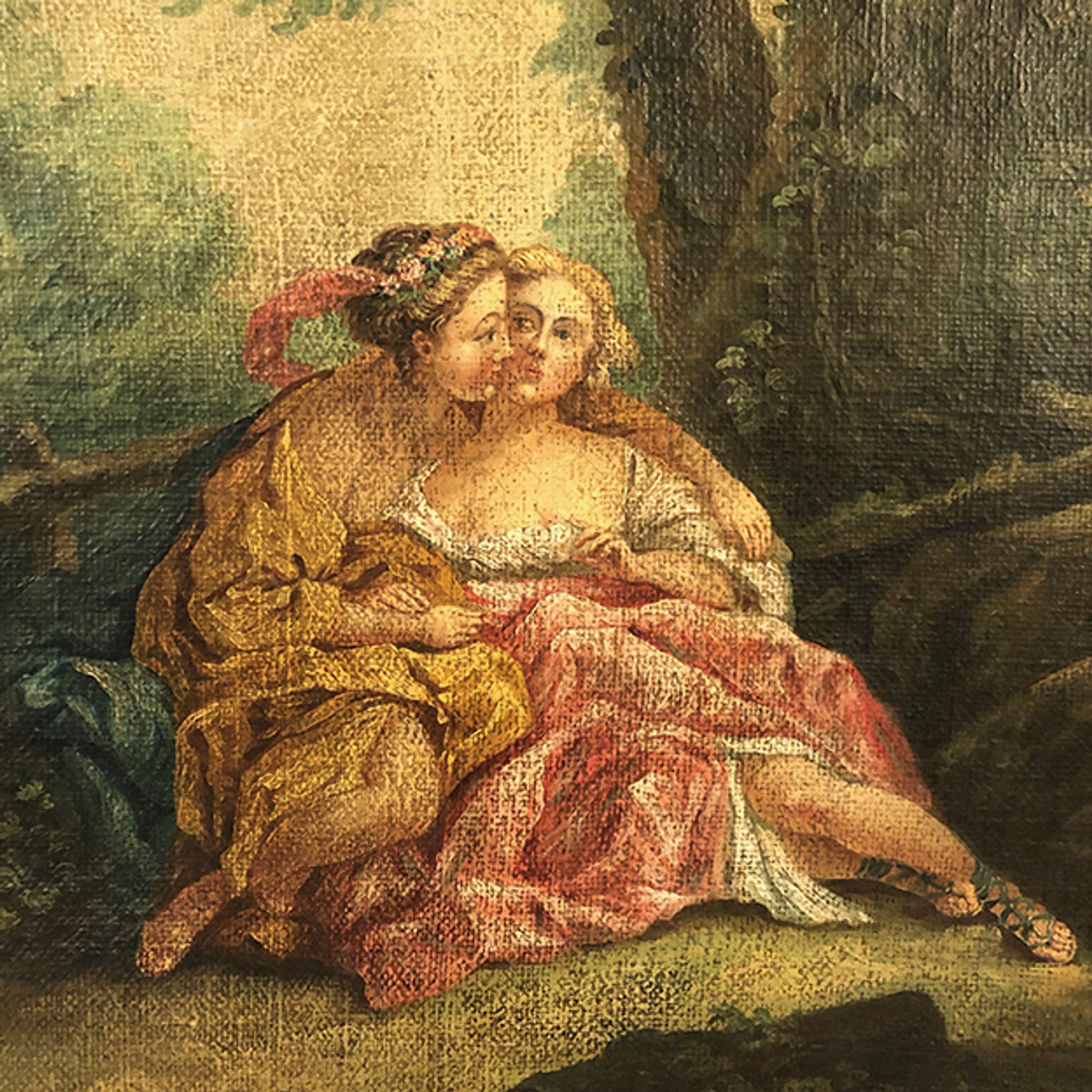 Trumeau in green lacquered wood, gold rechampi Louis XVI style, Nineteenth