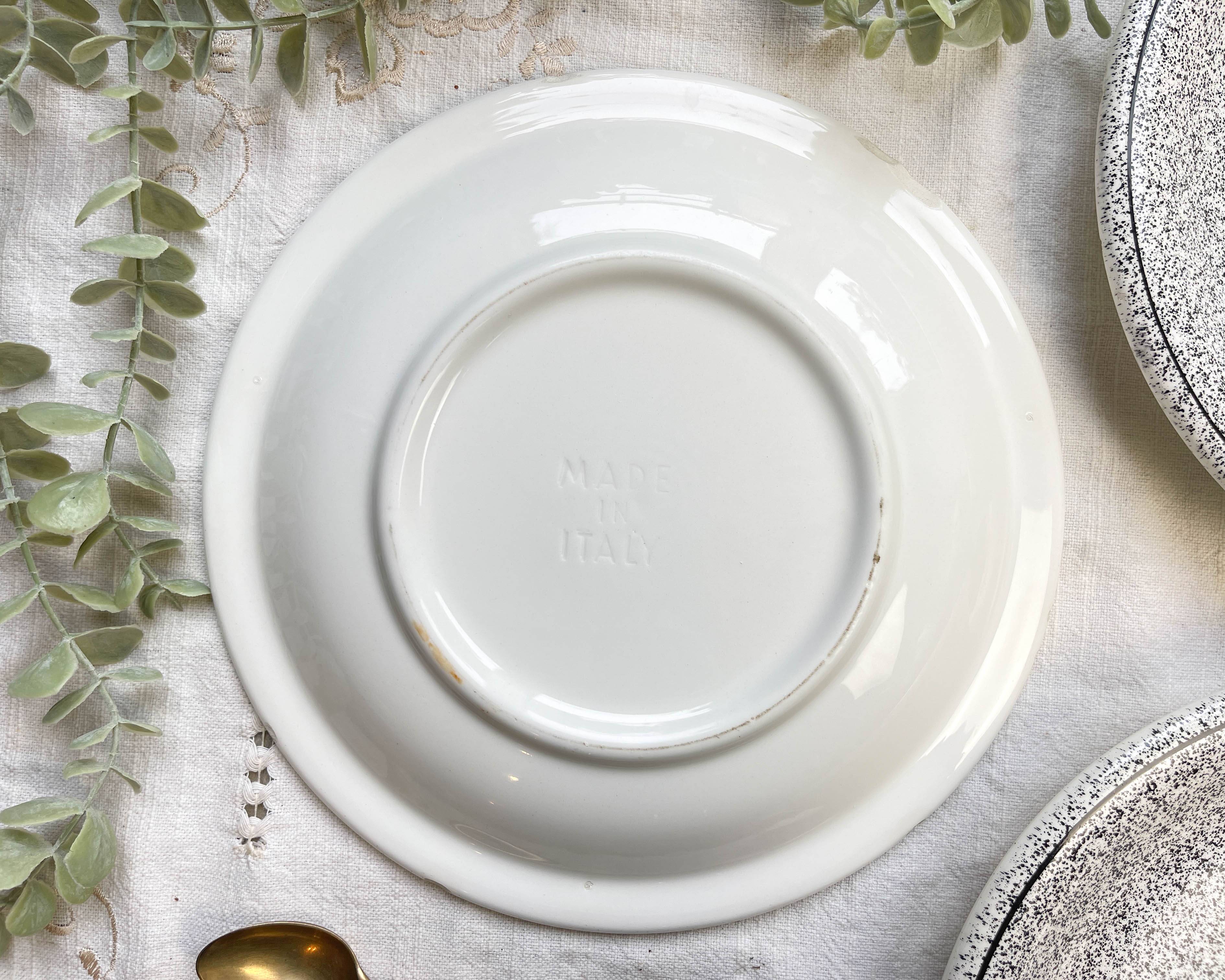 3 Black and white speckled Italian earthenware plates